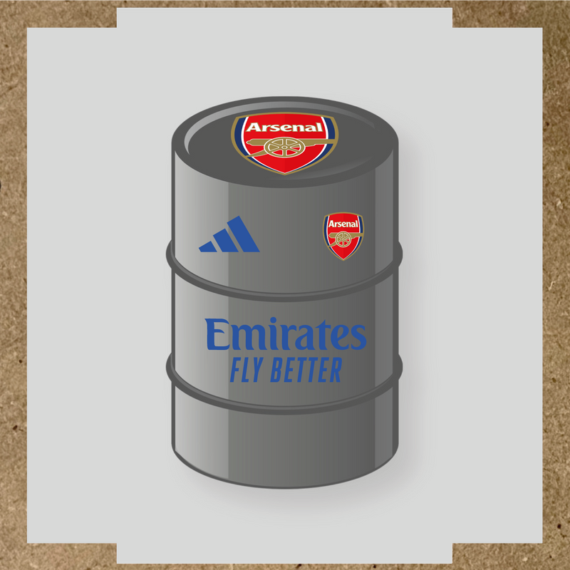 Kit de 4 stickers Arsenal pour baril avec logo sur le dessus et texte Emirates couleur:bleu acier