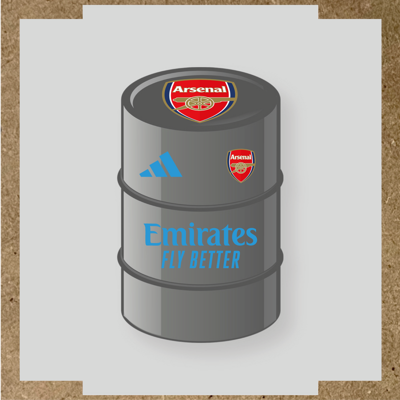 Kit de 4 stickers Arsenal pour baril avec logo sur le dessus et texte Emirates couleur:bleu ciel