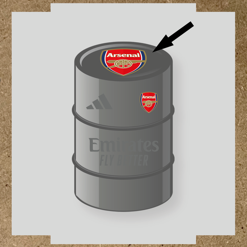 Kit de 4 stickers Arsenal pour baril avec logo sur le dessus et texte Emirates couleur:gris foncé