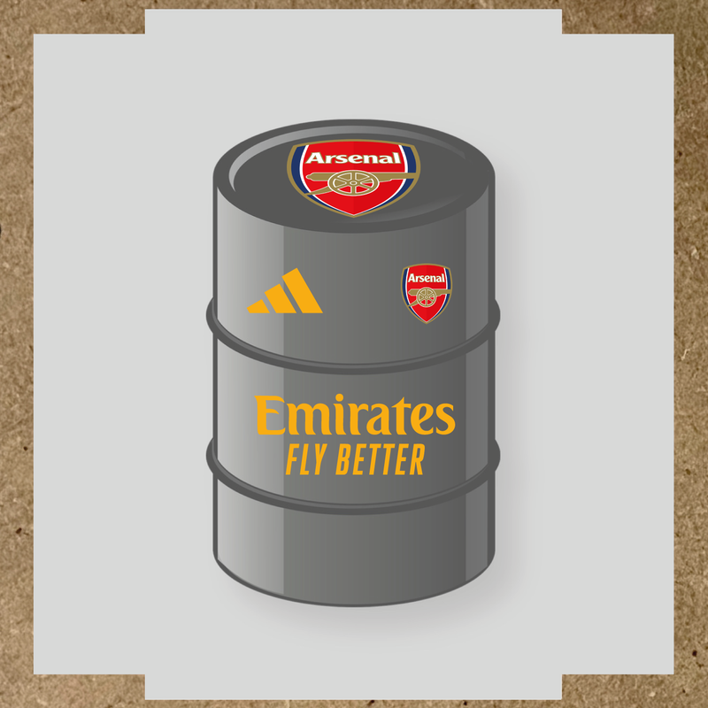 Kit de 4 stickers Arsenal pour baril avec logo sur le dessus et texte Emirates couleur:jaune foncé