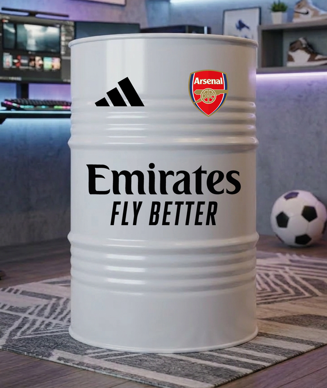 Baril décoratif avec stickers Arsenal et visuel secondaire Emirates version 4 