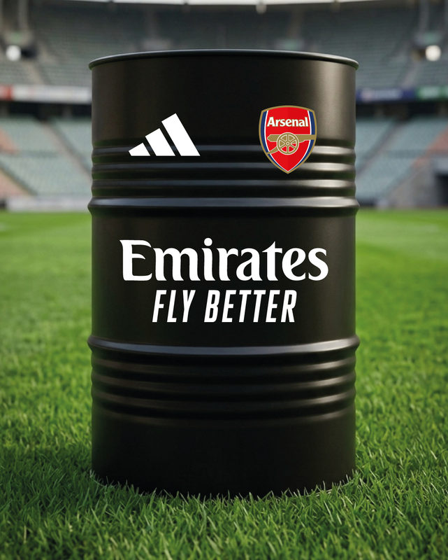 Mise en situation d’un baril décoratif avec kit de 4 stickers Arsenal version 4 
