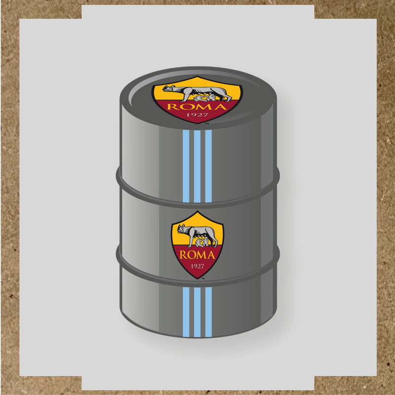Kit de 4 stickers AS Roma pour baril décoratif, mettant en avant le logo de l'équipe sur la partie supérieure. couleur:bleu pastel