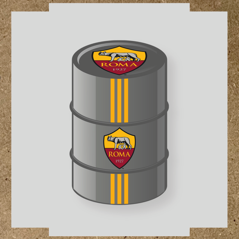 Kit de 4 stickers AS Roma pour baril décoratif, mettant en avant le logo de l'équipe sur la partie supérieure. couleur:jaune foncé