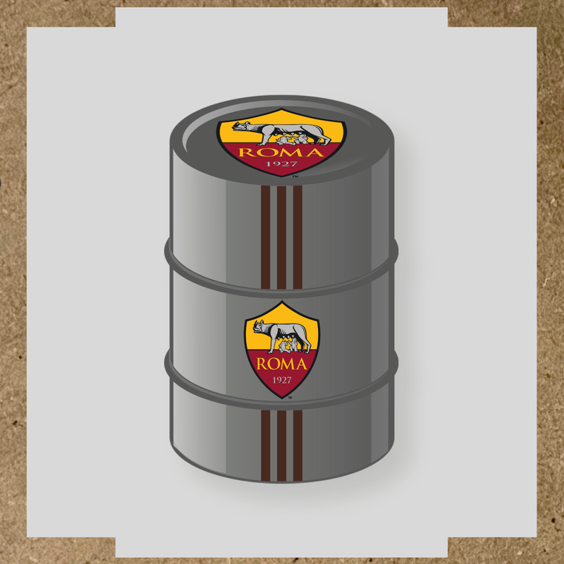 Kit de 4 stickers AS Roma pour baril décoratif, mettant en avant le logo de l'équipe sur la partie supérieure. couleur:marron foncé