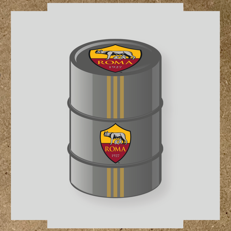 Kit de 4 stickers AS Roma pour baril décoratif, mettant en avant le logo de l'équipe sur la partie supérieure. couleur:or