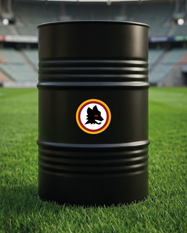 Mise en situation d’un baril décoratif avec kit de 2 stickers AS Roma 