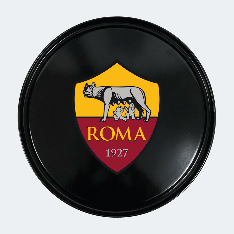 Vue du dessus d’un baril avec sticker principal AS Roma 