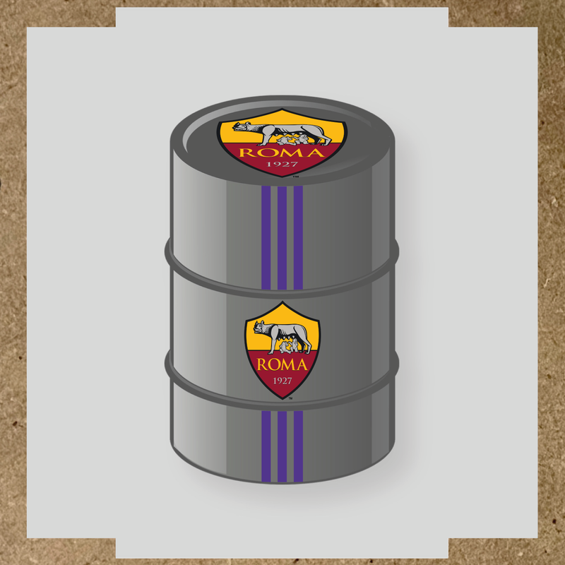 Kit de 4 stickers AS Roma pour baril décoratif, mettant en avant le logo de l'équipe sur la partie supérieure. couleur:violet