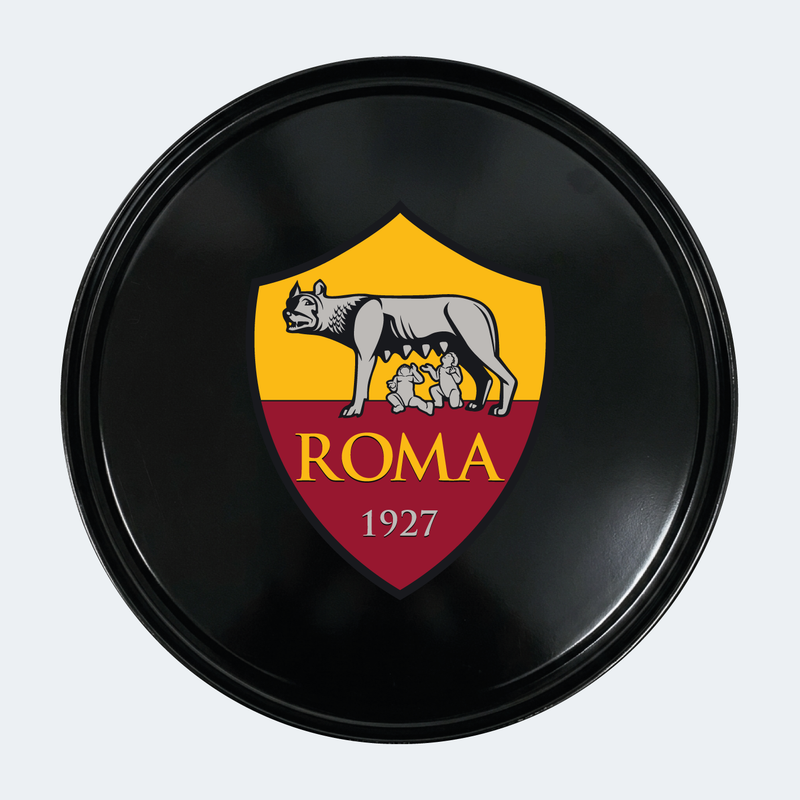 Vue de face d’un baril décoratif avec sticker inférieur Rome