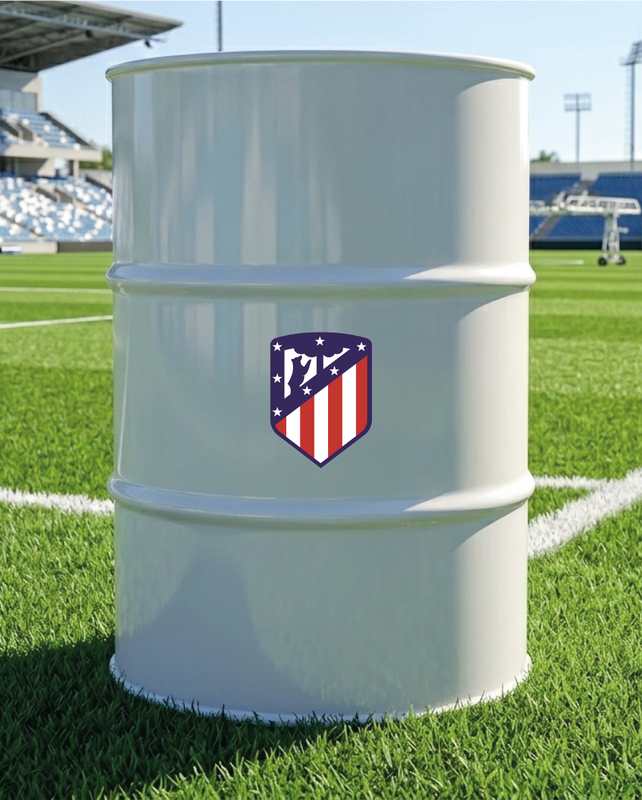 Baril décoratif avec kit de 2 stickers Atlético Madrid en situation réelle