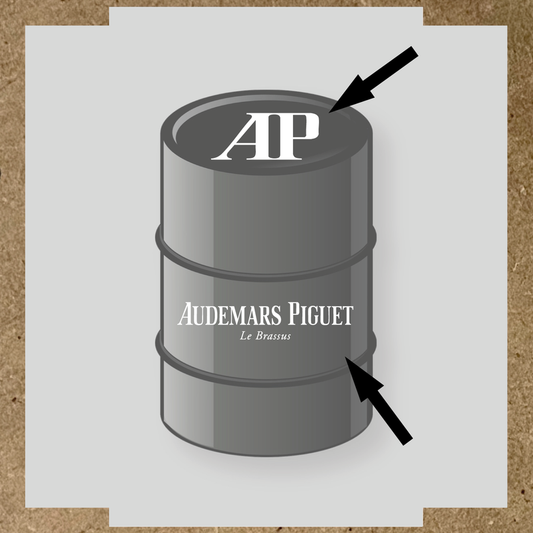 Kit de 2 stickers pour baril, représentant le logo 'AP' et le texte 'Audemars Piguet Le Brassus', sur un baril décoratif. couleur:blanc