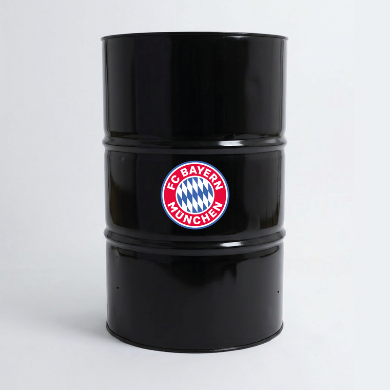 Vue du dessus d’un baril décoratif avec sticker supérieur Bayern Munich