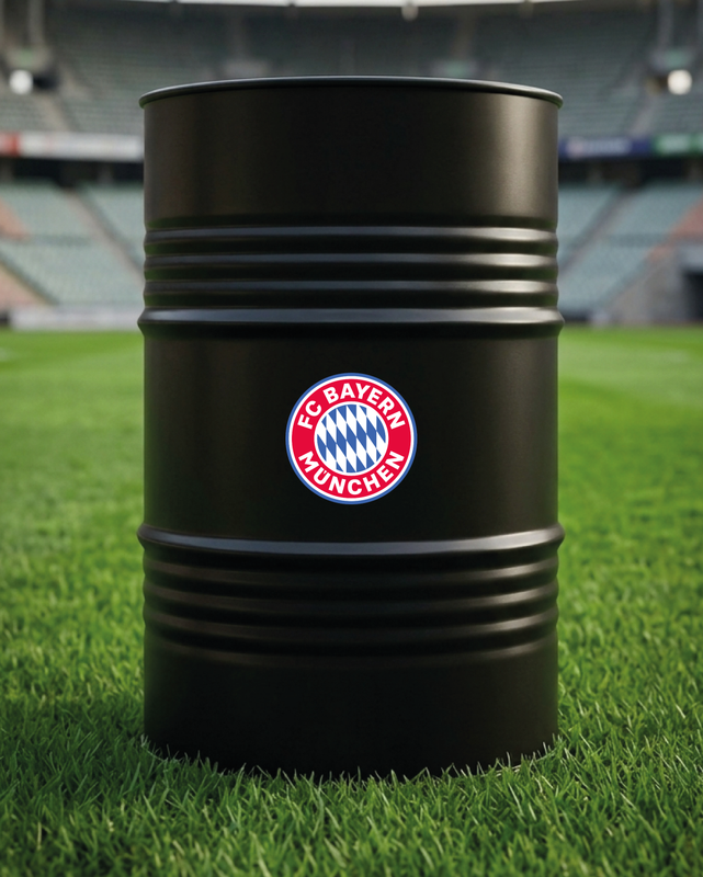Mise en situation d’un baril décoratif avec kit de 2 stickers Bayern Munich
