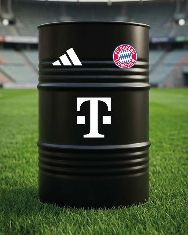 Mise en situation d’un baril décoratif avec kit de 4 stickers FC Bayern Munchen 