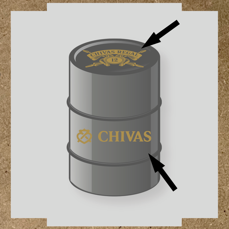 Kit de 2 stickers pour baril décoratif avec le logo 'nom de licence'. couleur:or