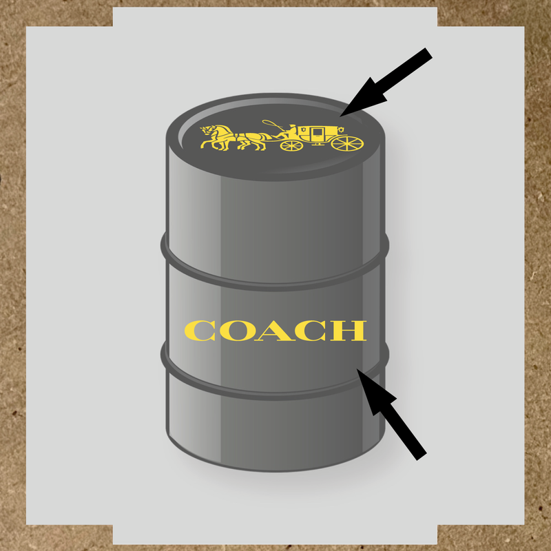 Visuel d'un kit de 2 stickers pour baril avec un design de diligence et le mot 'COACH' en blanc. couleur:jaune clair
