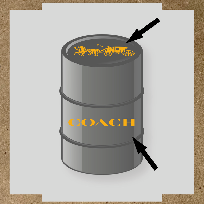 Visuel d'un kit de 2 stickers pour baril avec un design de diligence et le mot 'COACH' en blanc. couleur:jaune foncé