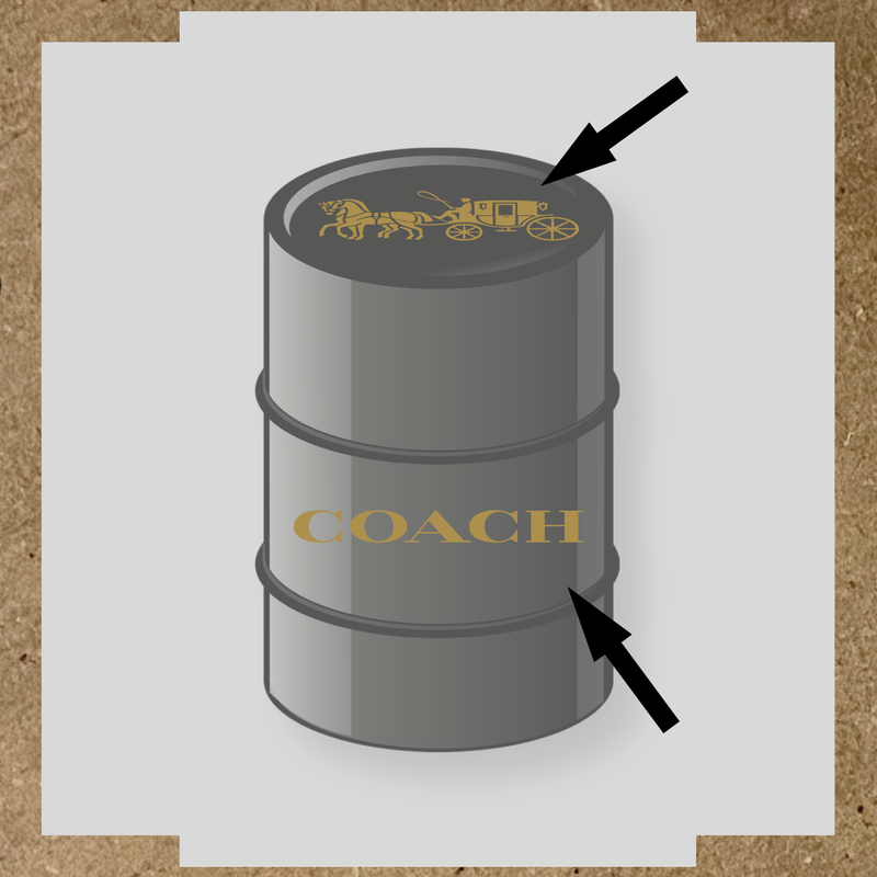 Visuel d'un kit de 2 stickers pour baril avec un design de diligence et le mot 'COACH' en blanc. couleur:or