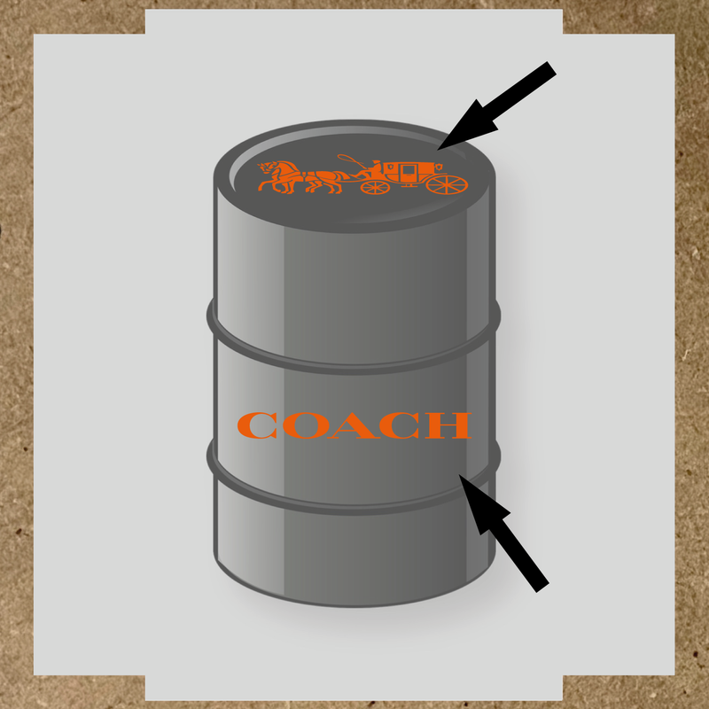 Visuel d'un kit de 2 stickers pour baril avec un design de diligence et le mot 'COACH' en blanc. couleur:orange