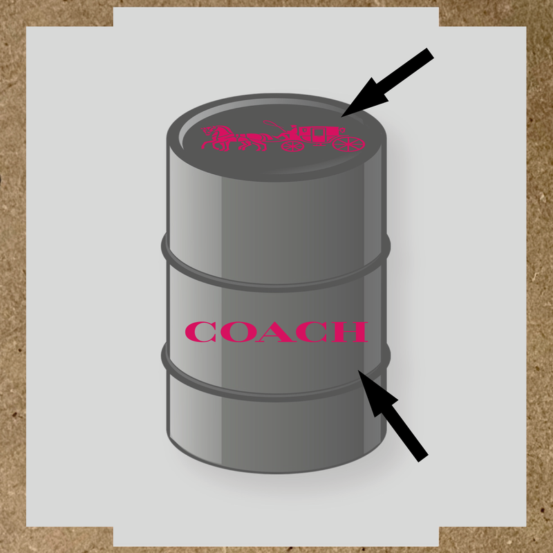 Visuel d'un kit de 2 stickers pour baril avec un design de diligence et le mot 'COACH' en blanc. couleur:rose