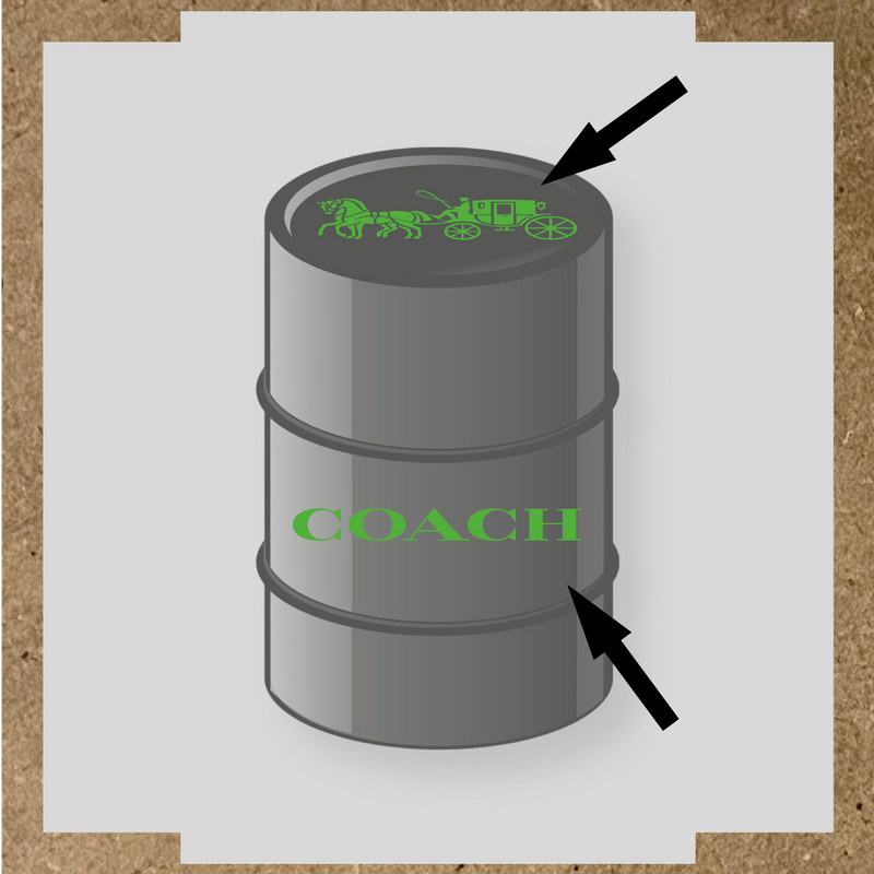 Visuel d'un kit de 2 stickers pour baril avec un design de diligence et le mot 'COACH' en blanc. couleur:vert prairie