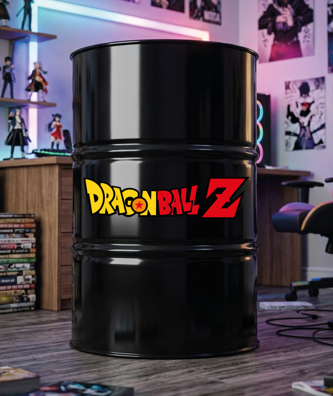 Baril décoratif avec kit de 2 stickers Kit de 2 stickers Dragon Ball Z logo pour baril décoratif en situation réelle