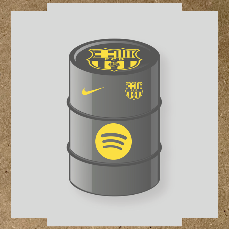 Kit de 4 stickers FC Barcelona pour baril décoratif, comprenant des designs sur le thème FC Barcelona. couleur:jaune clair