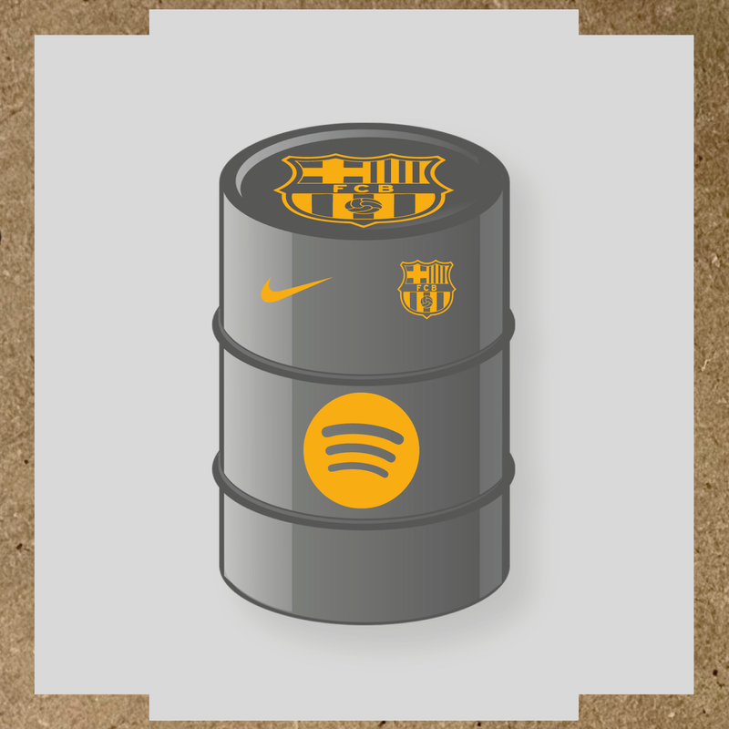 Kit de 4 stickers FC Barcelona pour baril décoratif, comprenant des designs sur le thème FC Barcelona. couleur:jaune foncé