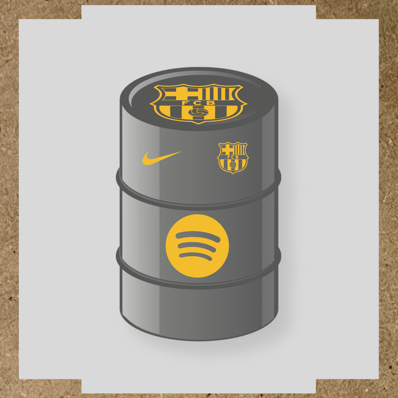 Kit de 4 stickers FC Barcelona pour baril décoratif, comprenant des designs sur le thème FC Barcelona. couleur:jaune