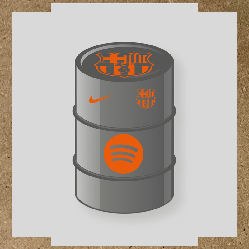 Kit de 4 stickers FC Barcelona pour baril décoratif, comprenant des designs sur le thème FC Barcelona. couleur:orange