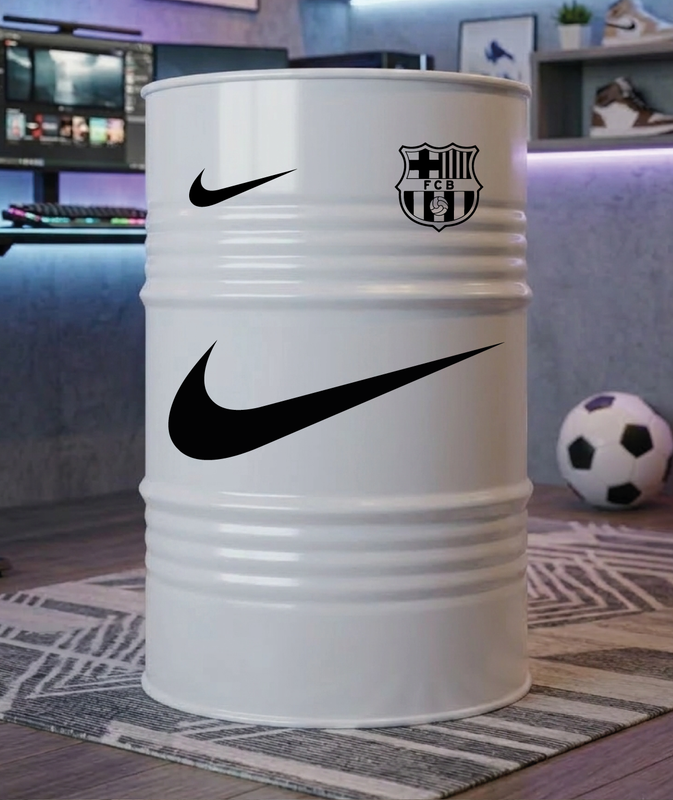 Baril décoratif avec stickers FC Barcelona et visuel secondaire Spotify 