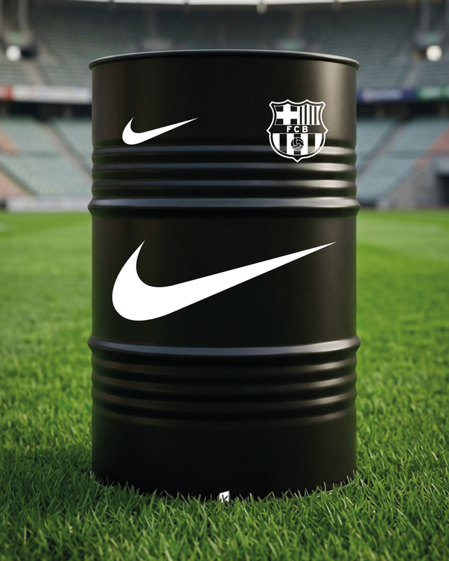 Mise en situation d’un baril décoratif avec kit de 4 stickers FC Barcelona 