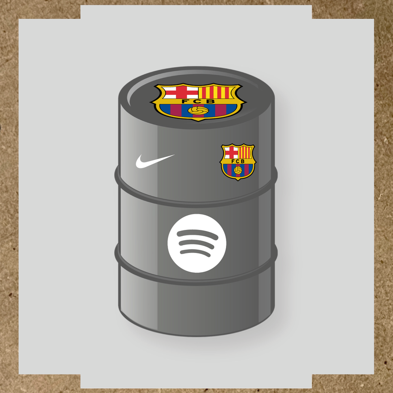 Kit de 4 stickers FC Barcelona pour baril décoratif, comprenant des éléments de la licence principale et secondaire. couleur:blanc