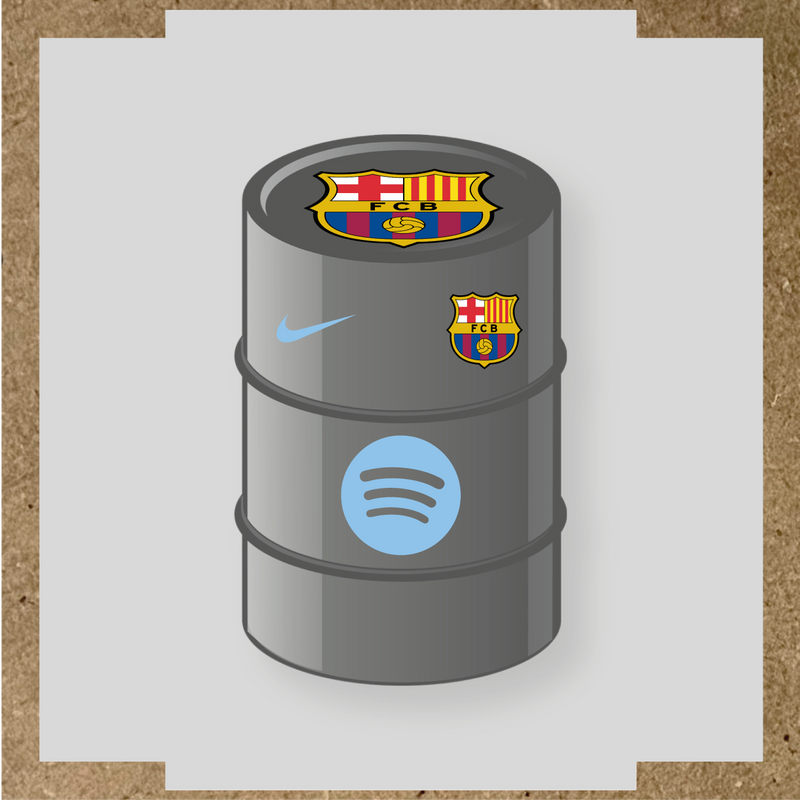 Kit de 4 stickers FC Barcelona pour baril décoratif, comprenant des éléments de la licence principale et secondaire. couleur:bleu pastel