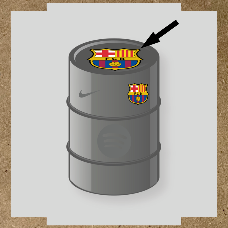 Kit de 4 stickers FC Barcelona pour baril décoratif, comprenant des éléments de la licence principale et secondaire. couleur:gris foncé