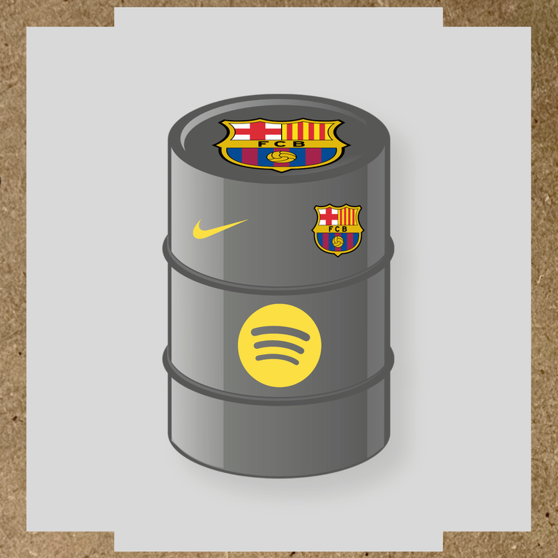 Kit de 4 stickers FC Barcelona pour baril décoratif, comprenant des éléments de la licence principale et secondaire. couleur:jaune clair