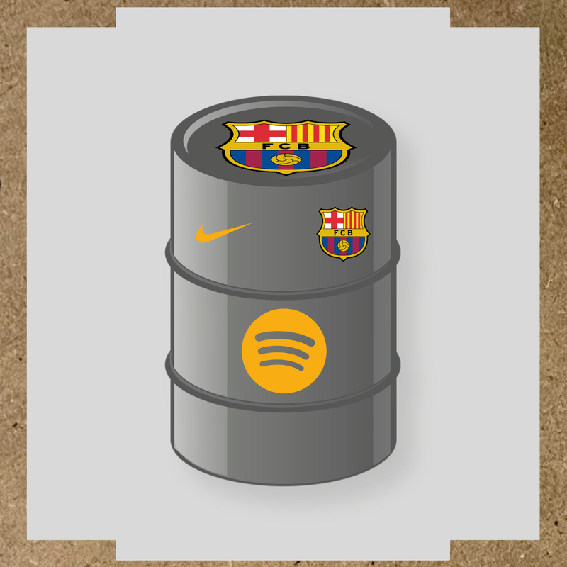 Kit de 4 stickers FC Barcelona pour baril décoratif, comprenant des éléments de la licence principale et secondaire. couleur:jaune foncé