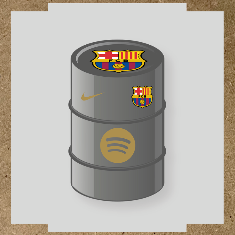 Kit de 4 stickers FC Barcelona pour baril décoratif, comprenant des éléments de la licence principale et secondaire. couleur:or