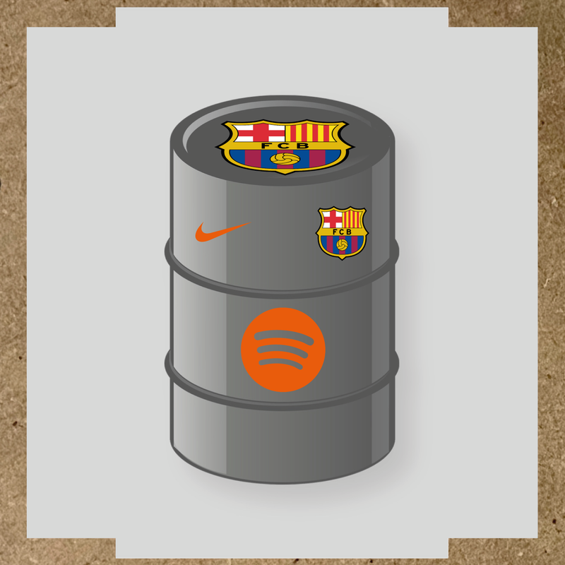 Kit de 4 stickers FC Barcelona pour baril décoratif, comprenant des éléments de la licence principale et secondaire. couleur:orange