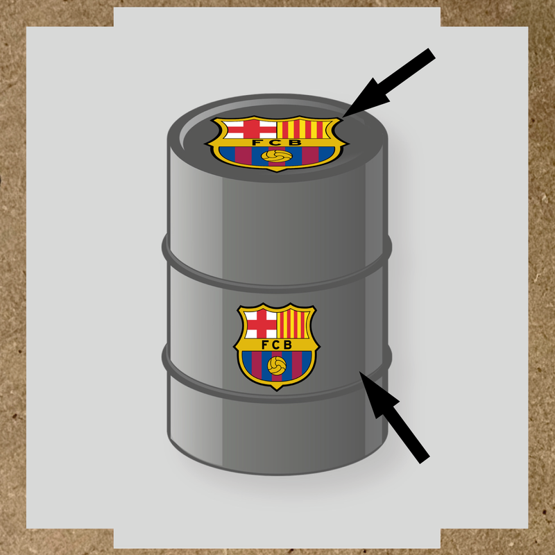 Kit de 2 stickers pour baril avec le logo du FC Barcelona, adapté pour 60L et 200L.