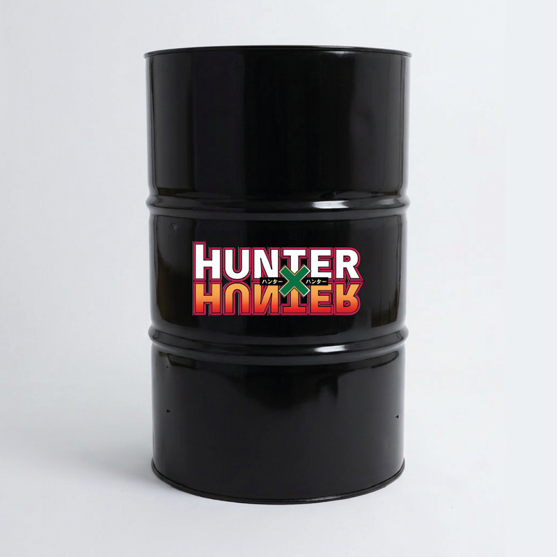 Vue du dessus d’un baril décoratif avec sticker supérieur Kit de 2 stickers Hunter X Hunter logo pour baril décoratif