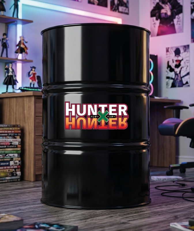 Baril décoratif avec kit de 2 stickers Kit de 2 stickers Hunter X Hunter logo pour baril décoratif en situation réelle