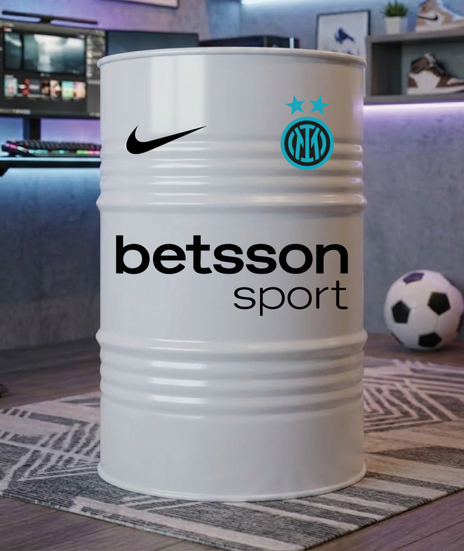 Baril décoratif avec stickers Inter Milan et visuel secondaire Betsson 