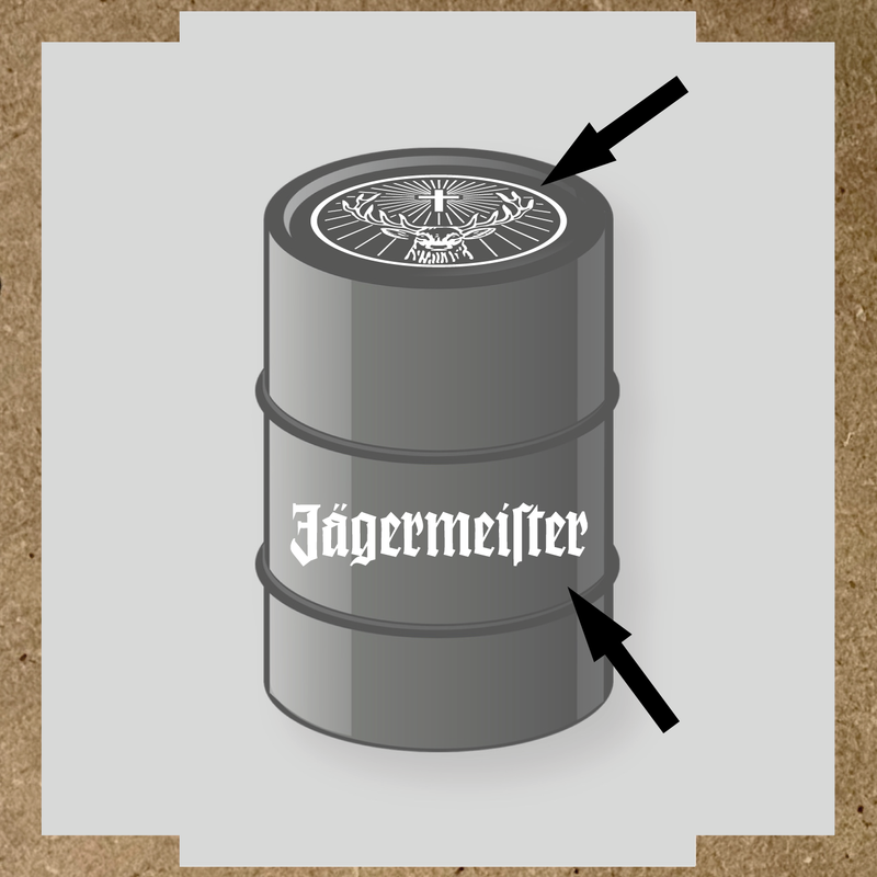 Kit de 2 stickers pour baril avec motif de cerf et texte 'Jägermeister'. couleur:blanc