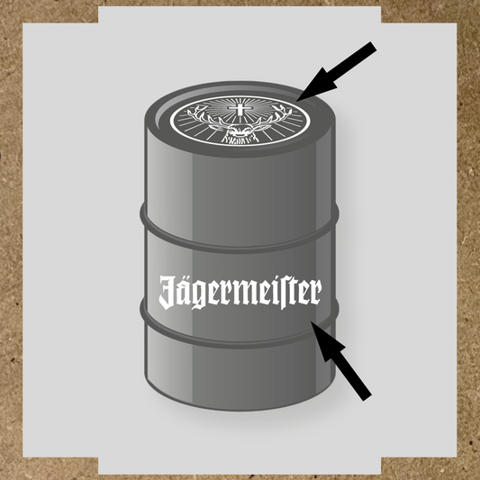 Kit de 2 stickers pour baril avec motif de cerf et texte 'Jägermeister'. couleur:blanc