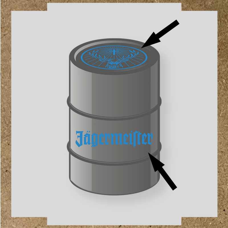 Kit de 2 stickers pour baril avec motif de cerf et texte 'Jägermeister'. couleur:bleu lagon