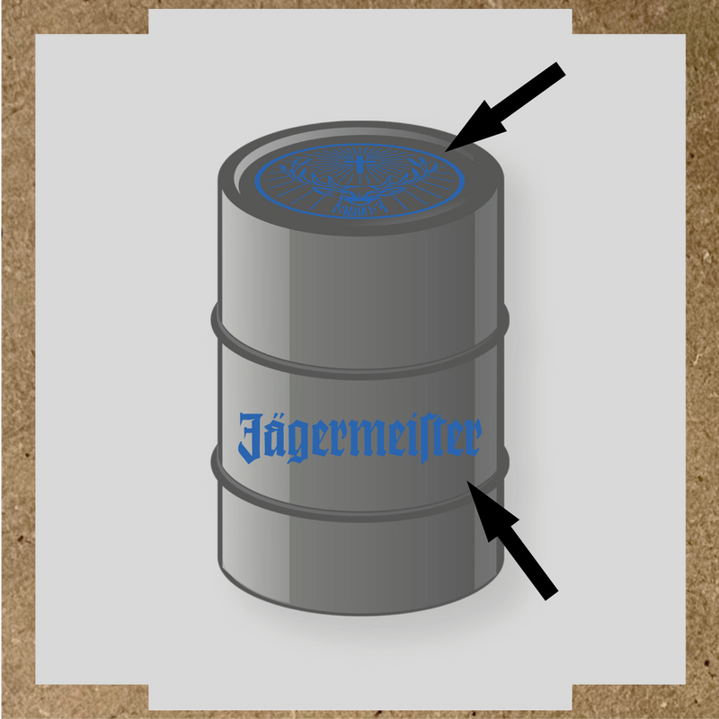 Kit de 2 stickers pour baril avec motif de cerf et texte 'Jägermeister'. couleur:bleu pétrole
