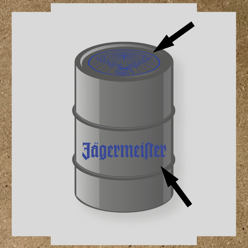 Kit de 2 stickers pour baril avec motif de cerf et texte 'Jägermeister'. couleur:bleu roi