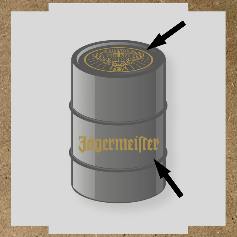 Kit de 2 stickers pour baril avec motif de cerf et texte 'Jägermeister'. couleur:or